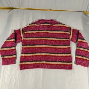 Volcom Womens Chenille Striped Sweater Pink‎ Multi Color Small